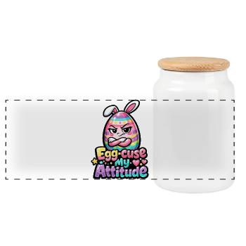 Excuse my Attitude Easter Pun - Panoramic Cookie Jar with Wooden Lid - white - Front