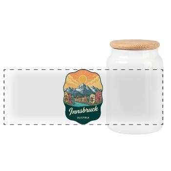 Innsbruck Alps Vintage Sunset Badge - Panoramic Cookie Jar with Wooden Lid - white - Front
