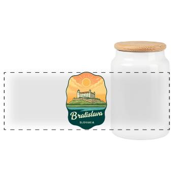 Badge rétro de voyage Sunset au château de Bratislava - Boîte à biscuits avec couvercle en bois - blanc - Devant