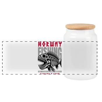 Norway Fishing Trip - Panoramic Cookie Jar with Wooden Lid - white - Front