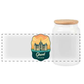 Ghent Gravensteen Castle Retro Sunset Badge - Panoramic Cookie Jar with Wooden Lid - white - Front