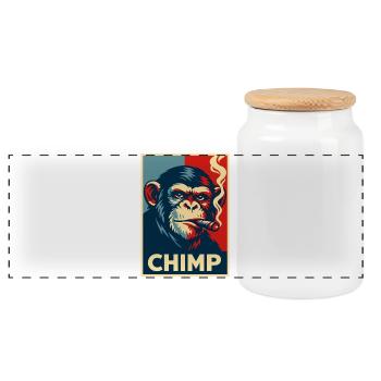 Retro Chimp Cigar Poster - Panoramic Cookie Jar with Wooden Lid - white - Front