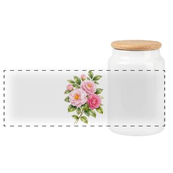 Rosa Kamelienblüten Illustration   - Panorama Keksdose mit Holzdeckel - Weiß - Vorne