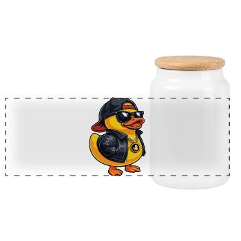 Cool Rubber Duck Duck Lover Duckie Duckling - Panoramic Cookie Jar with Wooden Lid - white - Front