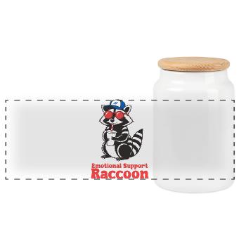 Emotional Support Raccoon  - Panoramic Cookie Jar with Wooden Lid - white - Front