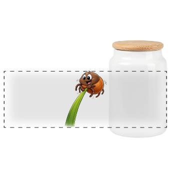Funny Tick on Blade of Grass - Panoramic Cookie Jar with Wooden Lid - white - Front