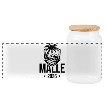 Malle 2026 Palmen Strand - Panorama Keksdose mit Holzdeckel - Weiß - Vorne
