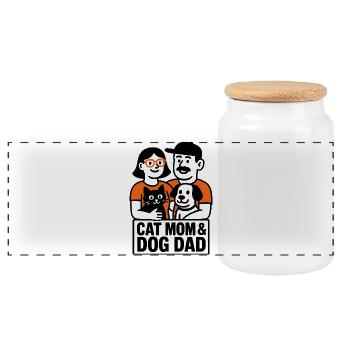 Cat Mom Dog Dad Minimalist Humor Design - Panorama Keksdose mit Holzdeckel - Weiß - Vorne