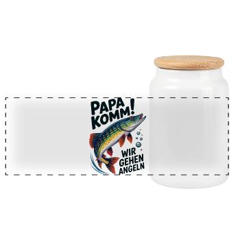Papa komm! Wir gehen angeln - Panorama Keksdose mit Holzdeckel - Weiß - Vorne