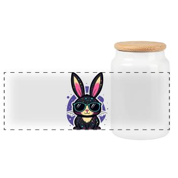 Chic neon bunny with glasses - Panoramic Cookie Jar with Wooden Lid - white - Front