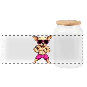Fitness Chihuahua - Panorama Keksdose mit Holzdeckel - Weiß - Vorne