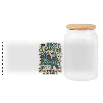 Ghost Cleaner Ghost Hunter Humor - Panoramic Cookie Jar with Wooden Lid - white - Front