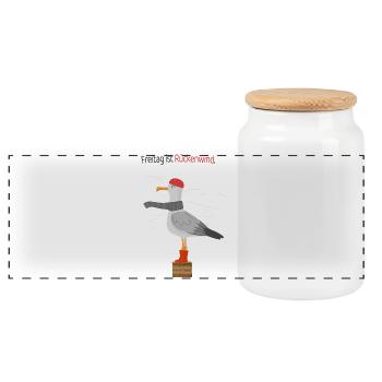 Freitag Rückenwind Möwe Minimalistischer Spruch - Panorama Keksdose mit Holzdeckel - Weiß - Vorne