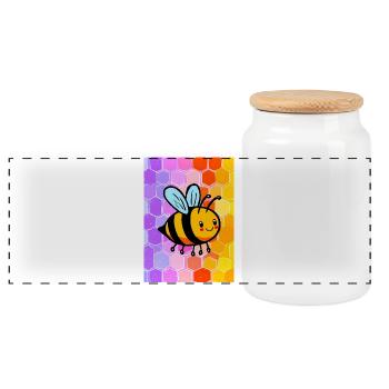 bee - Panoramic Cookie Jar with Wooden Lid - white - Front