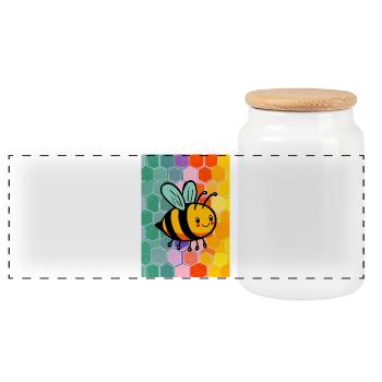 bee - Panoramic Cookie Jar with Wooden Lid - white - Front