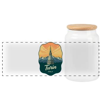 Turiner Maulwurf Antonelliana Vintage-Reiseabzeichen - Panorama Keksdose mit Holzdeckel - Weiß - Vorne