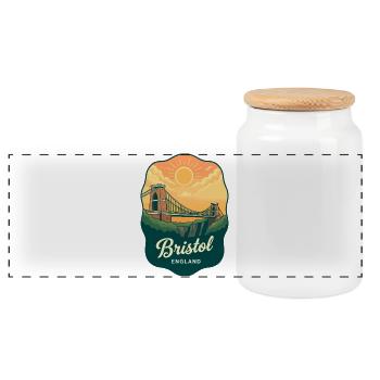 Bristol Clifton Bridge Vintage Sunset Badge - Panoramic Cookie Jar with Wooden Lid - white - Front