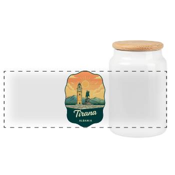 Insigne de voyage vintage de la place Skanderbeg de Tirana - Boîte à biscuits avec couvercle en bois - blanc - Devant