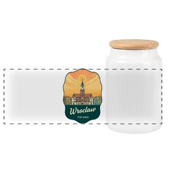 Badge de voyage rétro de la place du marché de Wroclaw - Boîte à biscuits avec couvercle en bois - blanc - Devant