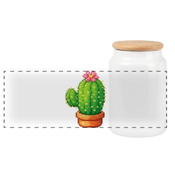 Pixel cactus with flower - Panoramic Cookie Jar with Wooden Lid - white - Front