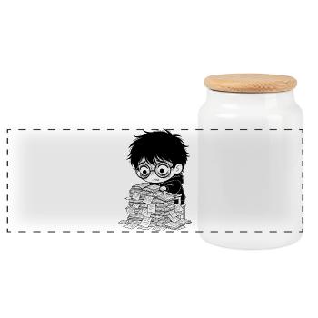 Student Burnout Sticker Books Black and White - Panoramic Cookie Jar with Wooden Lid - white - Front
