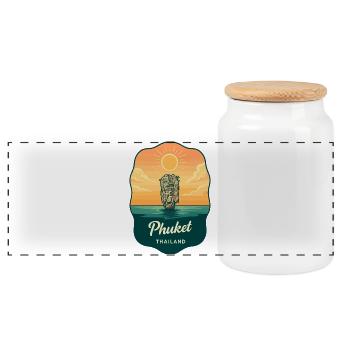 Badge de voyage vintage de l’île Bond de Phuket James - Boîte à biscuits avec couvercle en bois - blanc - Devant
