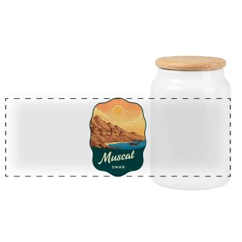 Muscat Oman Vintage Sunset Reiseabzeichen - Panorama Keksdose mit Holzdeckel - Weiß - Vorne