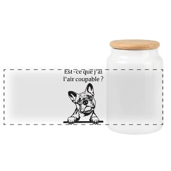 Bouledogue Français - Boîte à biscuits avec couvercle en bois - blanc - Devant