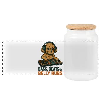 DJ Maltipoo: Bass, Beats & Belly Rubs Retro Design - Panorama Keksdose mit Holzdeckel - Weiß - Vorne