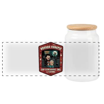 Horror Fanatic Cinema Humor - Panoramic Cookie Jar with Wooden Lid - white - Front