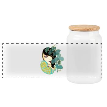 Ginkgo-Schönheit im Jugendstil - Panorama Keksdose mit Holzdeckel - Weiß - Vorne