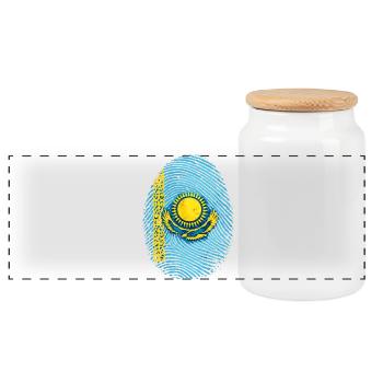 Kasachstan Fingerabdruck - Flagge & Heimat Wurzeln - Panorama Keksdose mit Holzdeckel - Weiß - Vorne