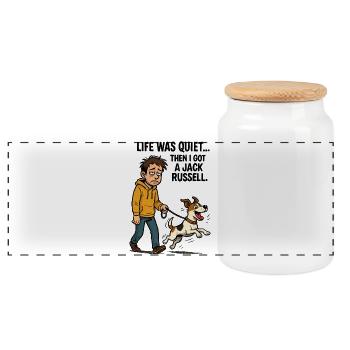 Life Was Quiet - Funny Jack Russell Comic - Panoramic Cookie Jar with Wooden Lid - white - Front