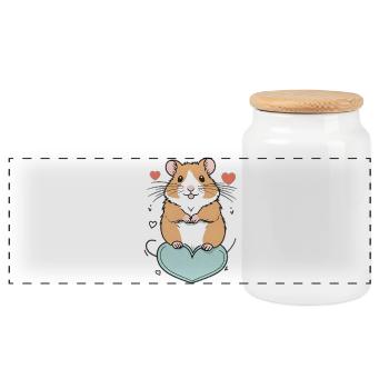 Hamster with heart - Panoramic Cookie Jar with Wooden Lid - white - Front