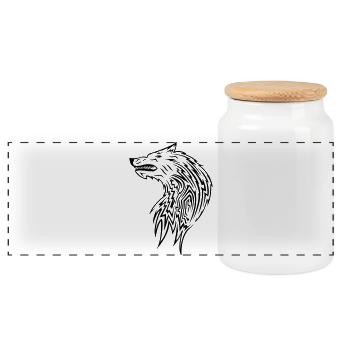 wolf_tribal - Panoramic Cookie Jar with Wooden Lid - white - Front