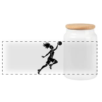 Fille basket-ball - Boîte à biscuits avec couvercle en bois - blanc - Devant