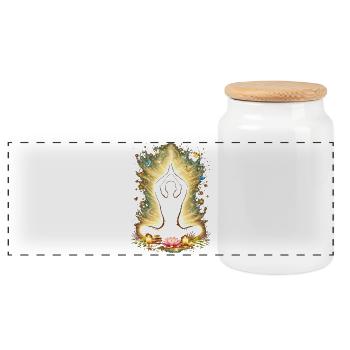 Yoga Pleine Conscience Énergie Conception de Silhouettes - Boîte à biscuits avec couvercle en bois - blanc - Devant