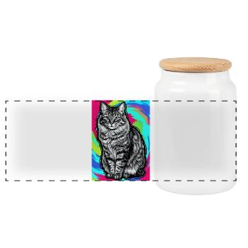 Katze - Panorama Keksdose mit Holzdeckel - Weiß - Vorne