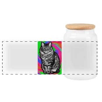 cat - Panoramic Cookie Jar with Wooden Lid - white - Front