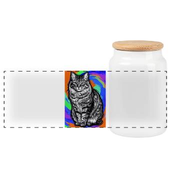 chat - Boîte à biscuits avec couvercle en bois - blanc - Devant