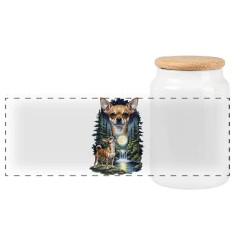 Moonlit Chihuahua in Forest Night - Panoramic Cookie Jar with Wooden Lid - white - Front
