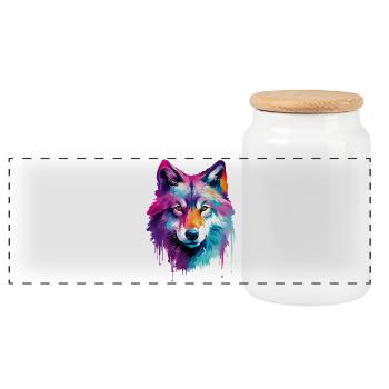 Wolf Wolfskopf Raubtier Wald Natur Wildnis Bunt - Panorama Keksdose mit Holzdeckel - Weiß - Vorne