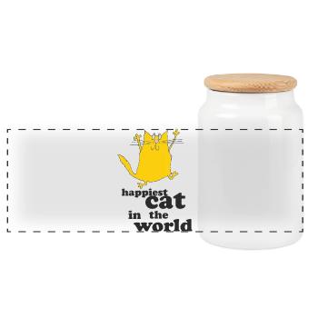 Le chat le plus heureux du monde - Boîte à biscuits avec couvercle en bois - blanc - Devant