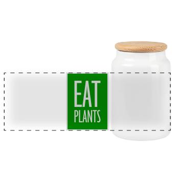 Eat Plants Funny Vegan Vegetarian Statement Logo - Panoramic Cookie Jar with Wooden Lid - white - Front