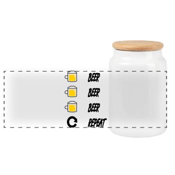 beer beer beer repeat - Panoramic Cookie Jar with Wooden Lid - white - Front