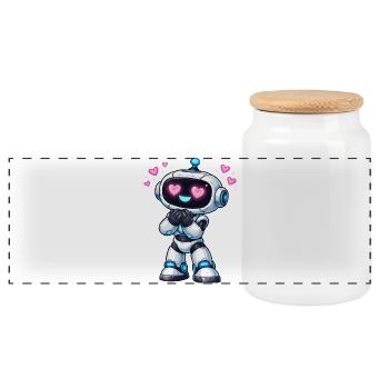 Kawaii Herzroboter Loveblick - Panorama Keksdose mit Holzdeckel - Weiß - Vorne