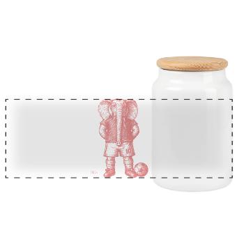 Elephant with soccer ball for bright shirts - Panoramic Cookie Jar with Wooden Lid - white - Front