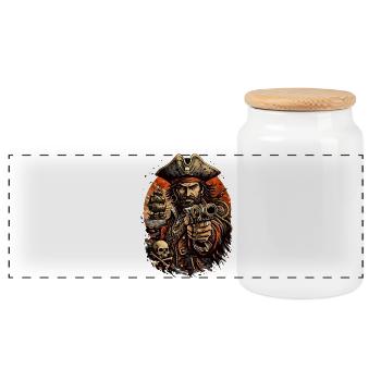 Captain Pirate with Cannon - Panoramic Cookie Jar with Wooden Lid - white - Front