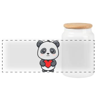 Süßes Baby-Panda mit Herz - Panorama Keksdose mit Holzdeckel - Weiß - Vorne
