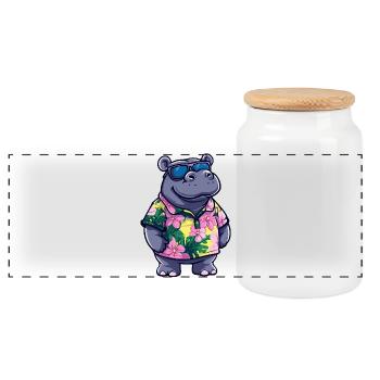 Hippo Comic Vacation - Panoramic Cookie Jar with Wooden Lid - white - Front